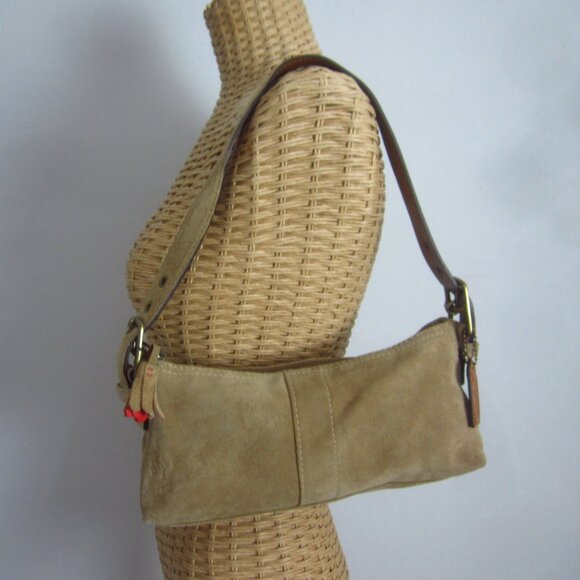 Coach Handbags - Coach Hamptons Tan Beige Suede Baguette 7470 Vintage 2004 Y2K Handbag Small Bag